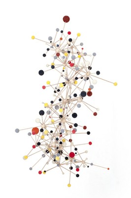 Spiral Cluster (2010)

View: Installational
Materials: Beech wood spheres, 3mm beech wood rods, coloured foam spheres, nylon filament
Variable: Variable – 100cm(h) x 59cm(d)